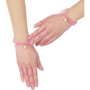 Women's Dusty Rose Evening Pearl Short Gloves Wedding Dance Party Accessories